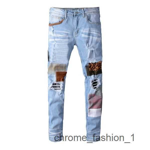 

sau8 mens designer skinny am jean printed destruction men street motorcycle ripped black and blue jeans 3 g33c