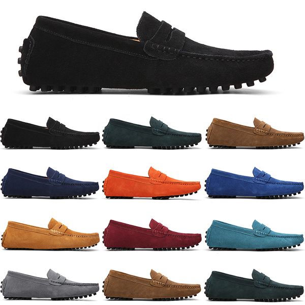 

men casual shoes mens slip on lazy suede leather shoe big size 38-47 khaki, Black