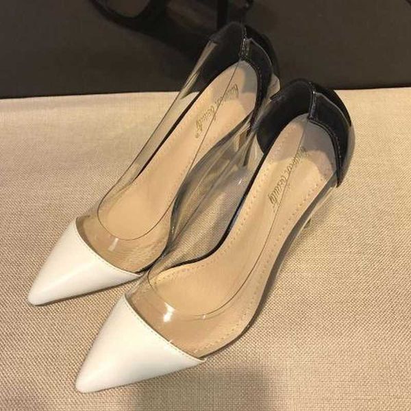 

sandals comemore 2022 new women pumps pvc transparent elegant high heels pointed toe party luxury shoes lady thin heel stiletto 33 j230428, Black