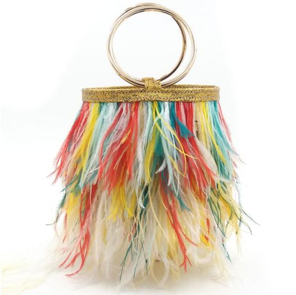 

waist bags ostrich feather bucket women tassel handbag luxury fur purses fashion designer party clutch chain shoulder wedding 230222