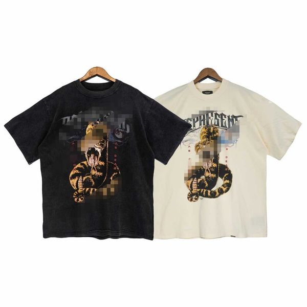 

2023 men's and women's fashion t shirt western european brand designer rep correct version tide high street cheetah viper print wa, White;black