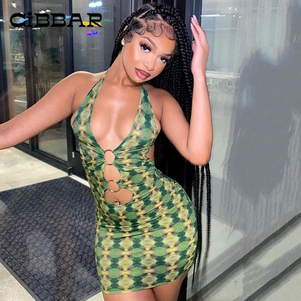 

casual dresses cibbar sheath halter clothing streetwear printing cleavage backless dresses party style hollow out elegant aesthetic dress l2, Black;gray