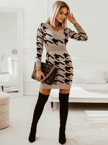 

elegant dresses for women autumn and winter temperament v-neck hip knitted long-sleeved dress fashionable commuter sweater 230222, White;black