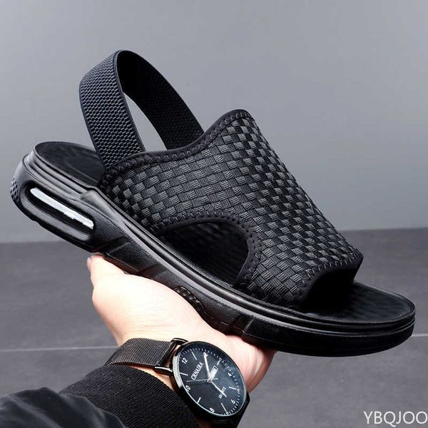 

sandals men summer casual sport outdoor beach holiday slippers fashion korean air cushion male shoes light comfortable walking slippersj2302, Black