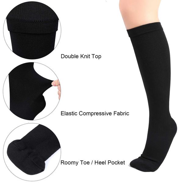 

5pc socks hosiery compression socks solid color men women running socks varicose vein knee high leg support stretch pressure circulation sto, Black;white