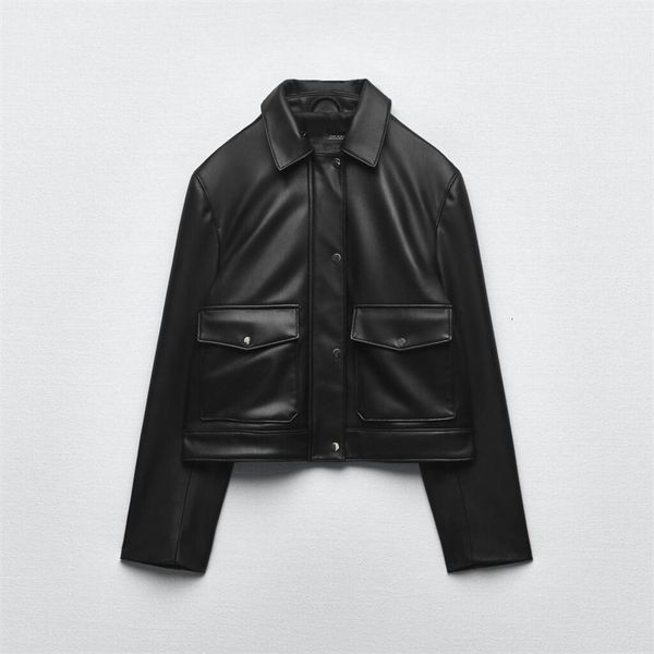 

women's jackets pb za 2023 motorcycle shirt short faux leather jacket ladies 30061 230222, Black;brown