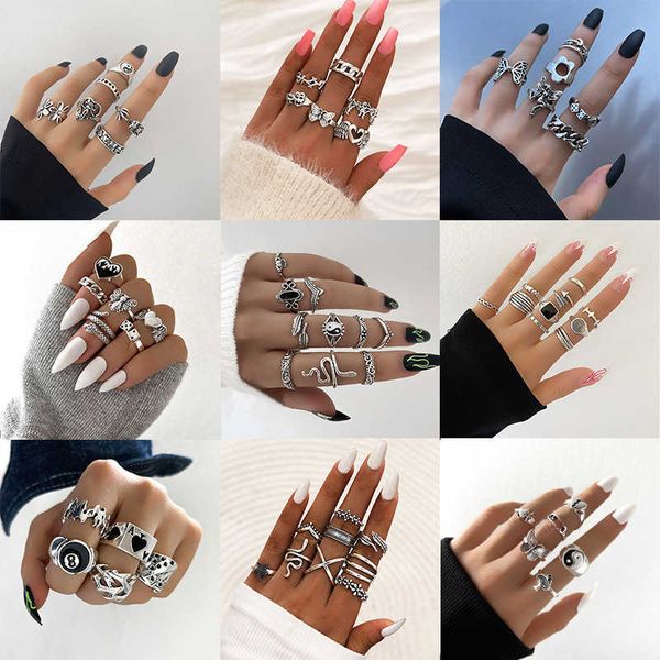 

poker spade solitaire ring creative butterfly love flame snake oil dripping ring multi piece set, Silver
