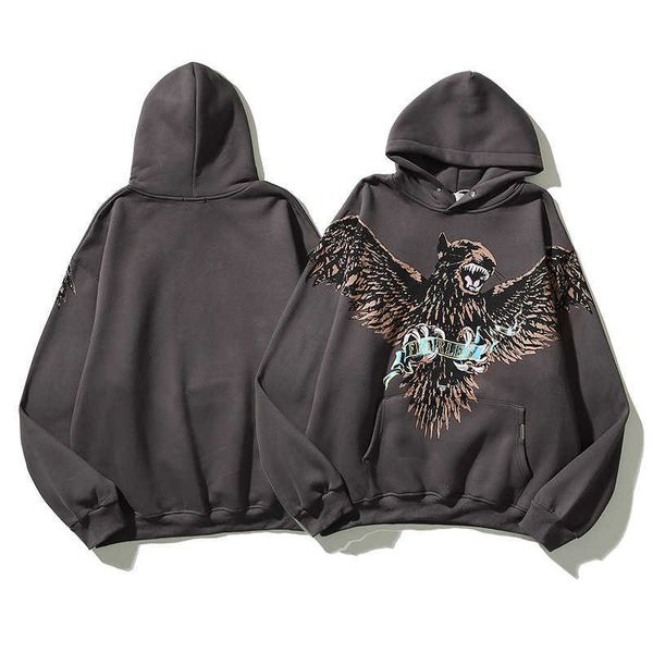 

2023 men's and women's hoodies fashion western european brand designer represne power by terrier eagle dog washed old, Black