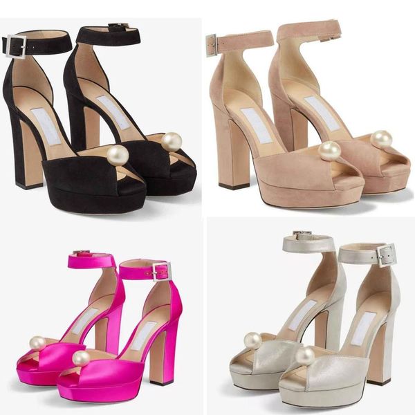 

summer brand socotie sandals suede inlaid with pearl open-toe rubber platform high heels elegant lady dress wedding party eu35-43, Black