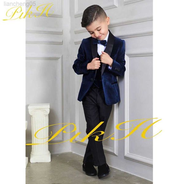 

clothing sets boys suit velvet jacket pants vest bow tie wedding tuxedo shawl collar kids blazer set 3 piece conjuntos de blazer w0222, White