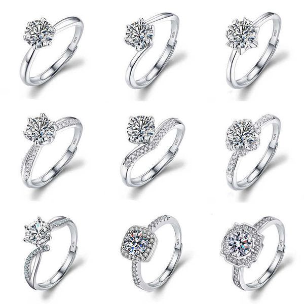 

live broadcast women's ring women's silver s925 support crown six claws zircon diamond ring