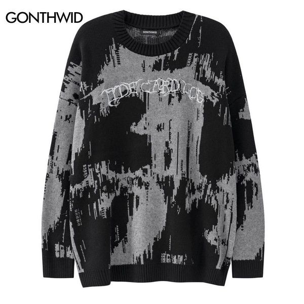

men s sweaters hip hop sweater y2k grunge vintage embroidery letter knitted jumpers harajuku casual punk gothic pullover streetwear 230221, White;black