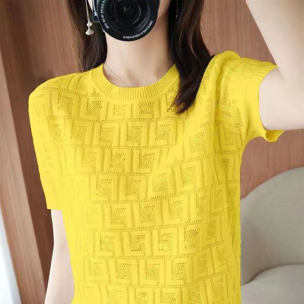 

tees new designer knits high-end womens t shirt translucent lace women long sleeve shorts sleeve luxury thin hollow round neck loose half sl, White