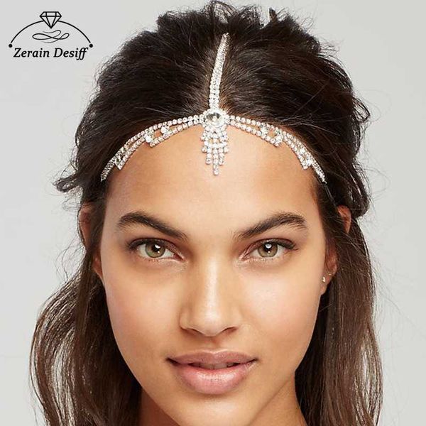 

hair clips barrettes simple rhinestone tassel forehead chain full rhinestone elastic cord hair band female hair chain hair accessories for b, Golden;silver