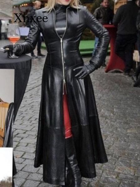 

women's jackets autumn retro faux leather coat long jacket large size windbreaker fashion women 230222, Black;brown