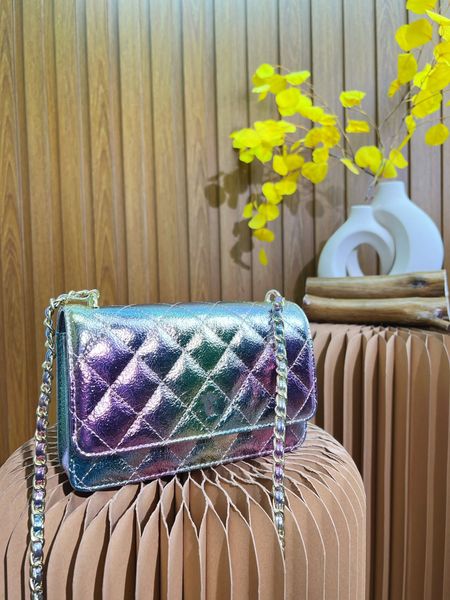 

womens designer classic flap hand bags wallet mini dyed rainbow gradient metal chain lambskin bag mermaid princess messenger bag handbag coi