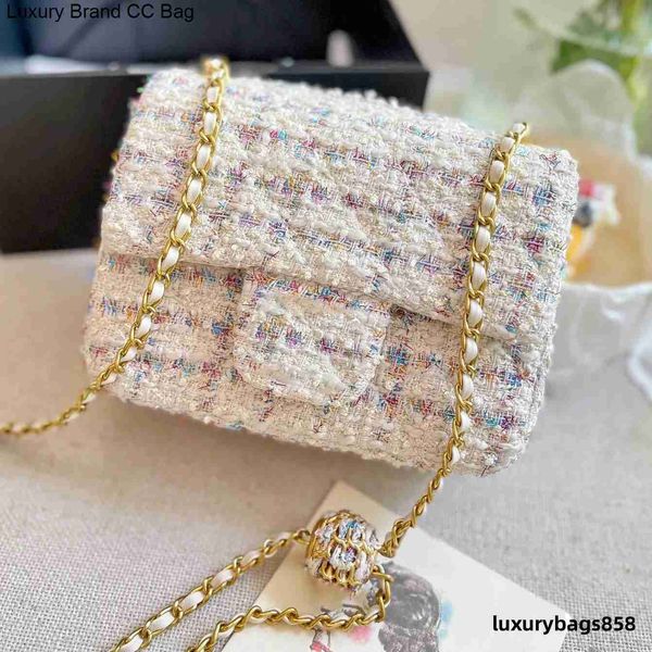 

cc shoulder bags 2022ss womens wool mini flap bag tweed gold ball classic quilted woven metal hardware chain crossbody shoulder ladies desig