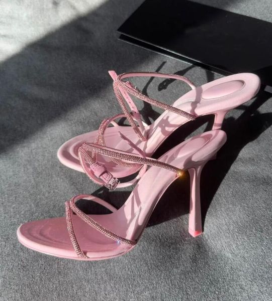 

famous brand dahlia sandals shoes women crystal chain straps glitter high heels nice lady glass walking luxury party footwear dresses weddin, Black