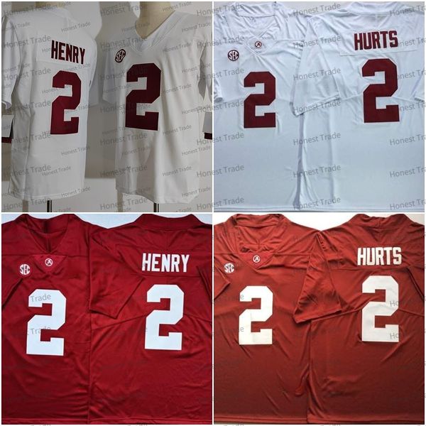 

alabama college jalen hurts 2 derrick henry football jersey crimson tide white red mens stitched jerseys 150th, Black;red