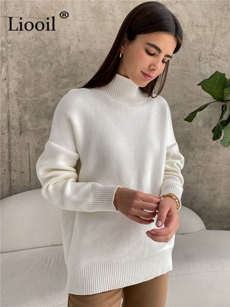 

women's sweaters white knitted turtleneck sweater women pullovers long sleeve female jumper autumn winter streetwear thick baggy sweat, White;black