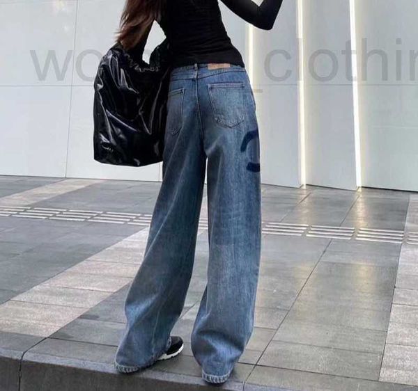 

designer women's jeans high-waisted straight-through wide leg pants show thin women casual, Blue