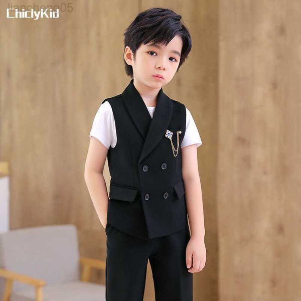 

clothing sets boys solid color suit vest pants outfits child double breasted waistcoat wedding clothes sets toddler formal dress kids tuxedo, White