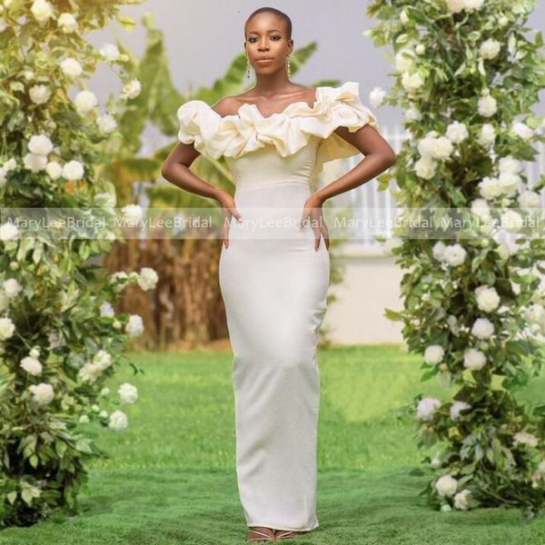 

party dresses boat neck ruffles beige bridesmaid african women mermaid vestidos stretchy long wedding gowns robe ceremonie femme 230221, White;black