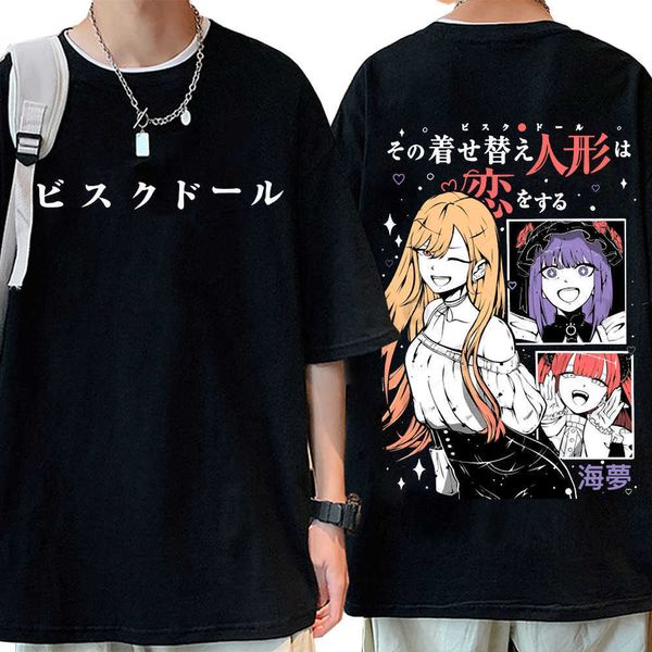 

men's t-shirts kawaii anime my dress up darling tshirt marin kitagawa graphic print t-shirt men casual cotton t-shirts oversize harajuk, White;black
