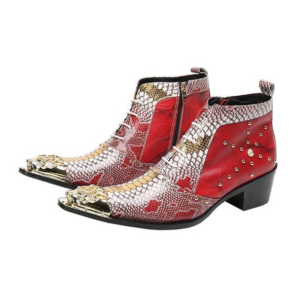 

pointed toe man ankle boot rivet men short boots zipper mans chunky boot, Black