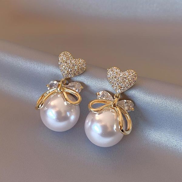 

european and american personality big pearl earrings fashion ol design feeling full diamond love earrings ins temperament earrings 925 silve, Golden