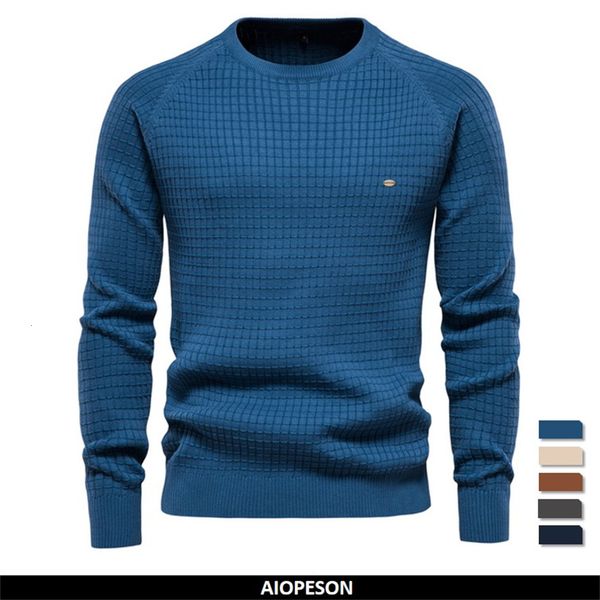

men's sweaters aiopeson 100% cotton men sweaters soild color o-neck mesh pullovers male winter autumn basic sweaters for men 230222, White;black