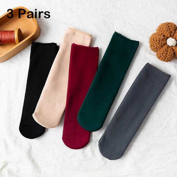 

5pc socks hosiery 3 pairs women winter korean version in the tube with wool thick stockings snow socks internet red thermal floor socks z022, Black;white