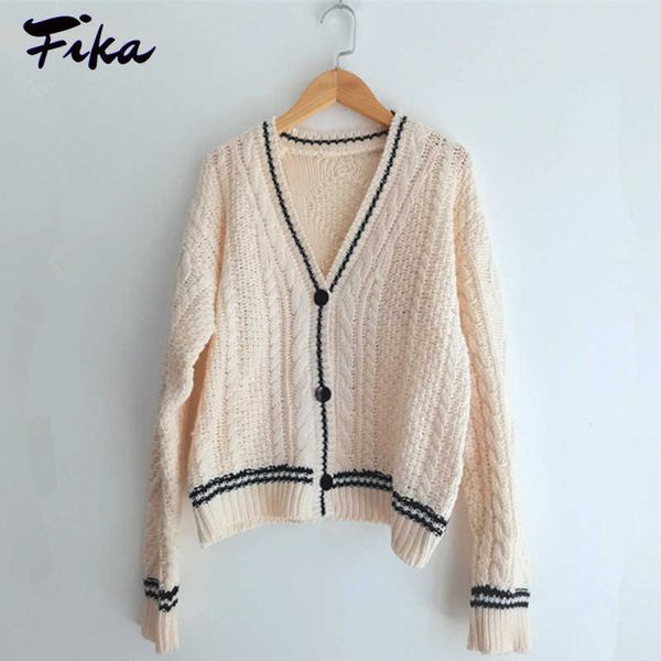 

winter warm beige v-neck single breasted knitted cardigan for women loose sweater fashion temperament jacket y2k streetwear 230222, White;black