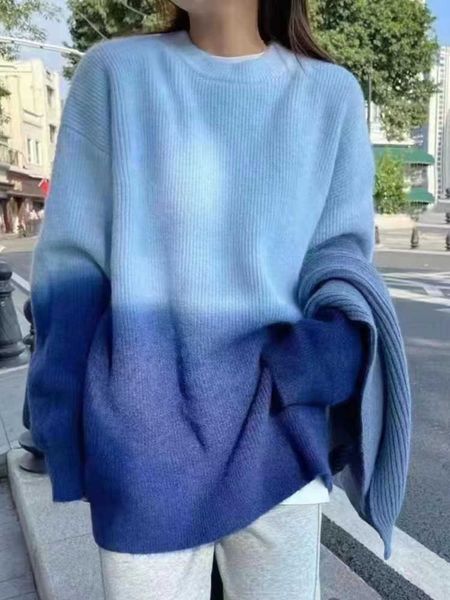 

sweater woman winter 2022 korean fashion pullover long sleeve thick s knit o-neck gradient over sized 230222, White;black