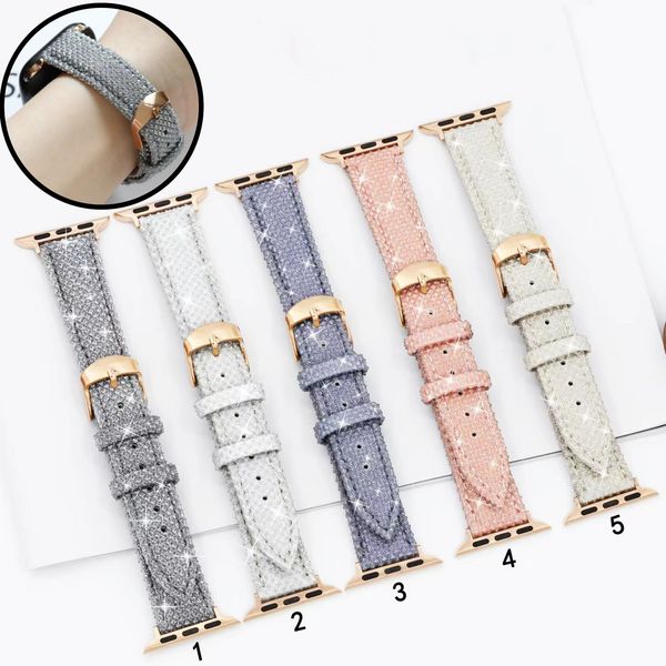 

bling bands compatible for apple watch band 38mm 40mm 41mm 42mm 44mm 45mm 49mm women iwatch strap shiny bling glitter leather wristband for, Black;brown