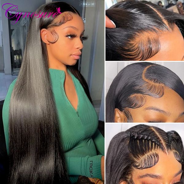 

synthetic wigs cynosure 13x4 13x6 hd transparent lace front human hair for women pre plucked remy brazilian straight frontal wig 230221, Black