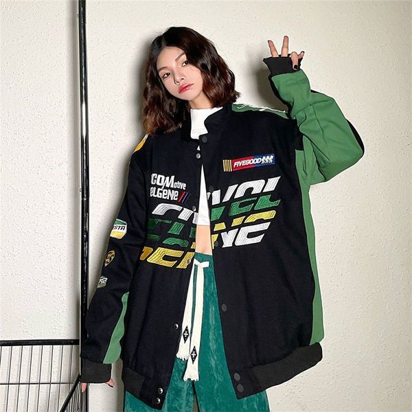 

women's jackets letter embroidery clothes street harajuku vintage stitching coat casual baseball for 230222, Black;brown