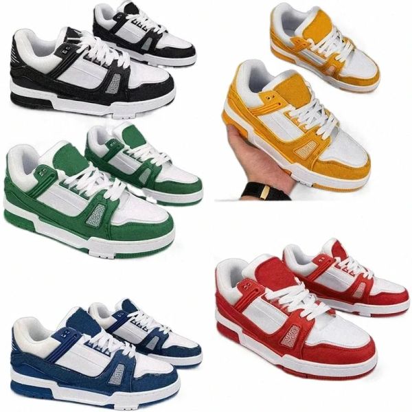 

2023 new designer sneaker shoes monograms virgil trainer casual shoes calfskin leather abloh white green red blue letter overlays platform l