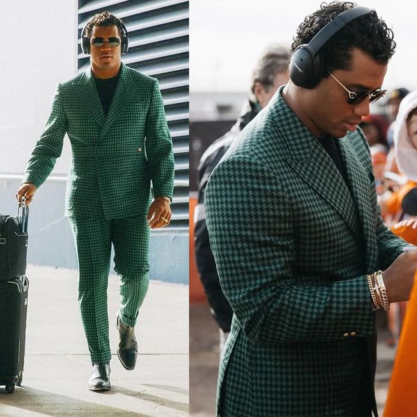 

men's suits blazers houndstooth tailormade 2 pieces green blazer pants with belt wide lapel tuxedo fashion wedding plus size tailored 2, White;black