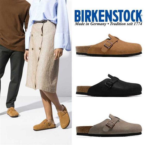 

designer birkinstock slippers outlet slippers boken baotou sandals women wear leather cork half, Black