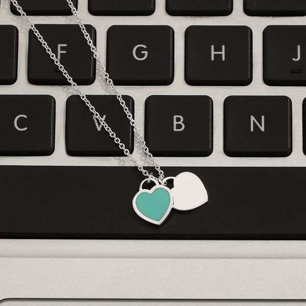 

designer jewelry heart necklace blue pink red classic necklace luxury accessories men and women fashion pendants wholesale, Silver