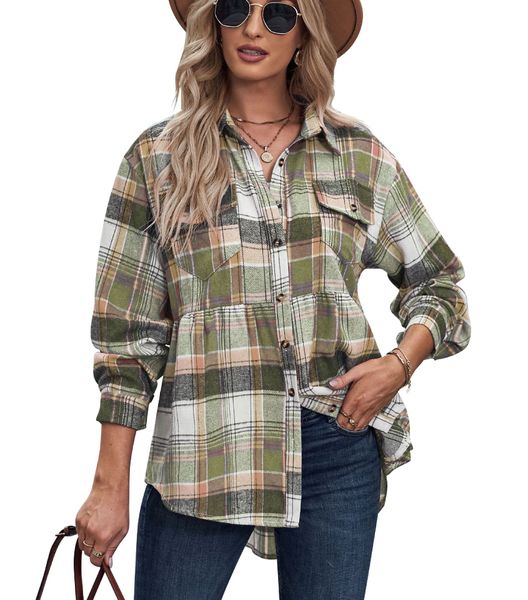 

multicolor women's plaid shirt collared neck pockets, White