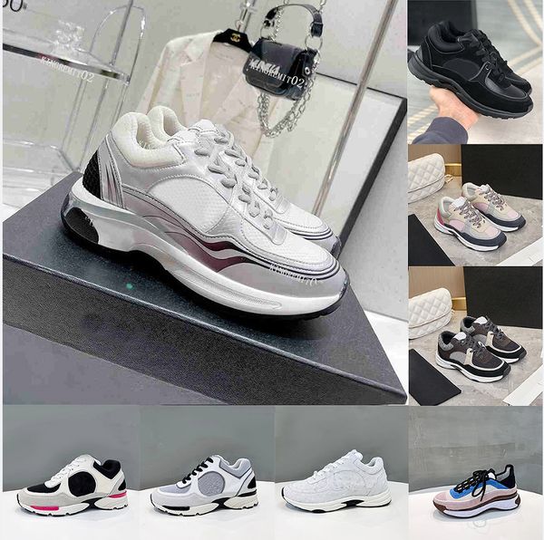 

designer calfskin casual shoes reflective sneakers vintage suede leather trainers patchwork leisure shoe platform lace-up sneaker with box, Black