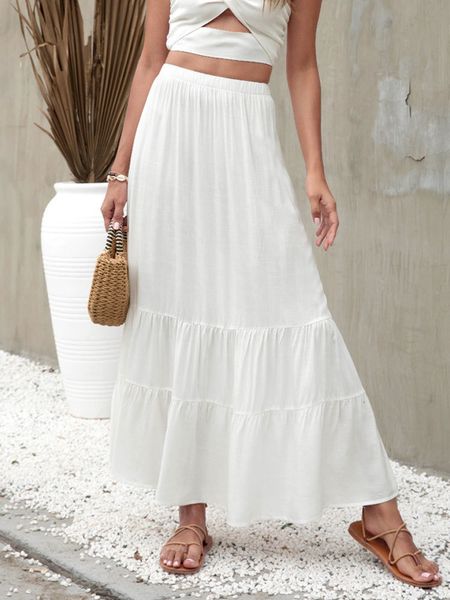 

casual dresses summer beach white pleated skirt women party long maxi skirt female ruffle high waist loose a-line skirts for women 230222, Black;gray