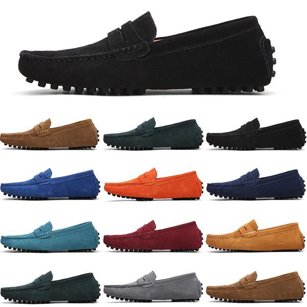

men casual shoes mens slip on lazy suede leather shoe big size 38-47 red pink, Black