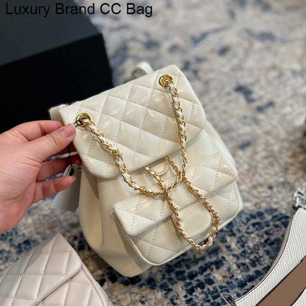 

cc backpack style vintage white classic mini flap quilted bucket backpack bags gold metal chain hardware crossbody shoulder outdoor saoche c