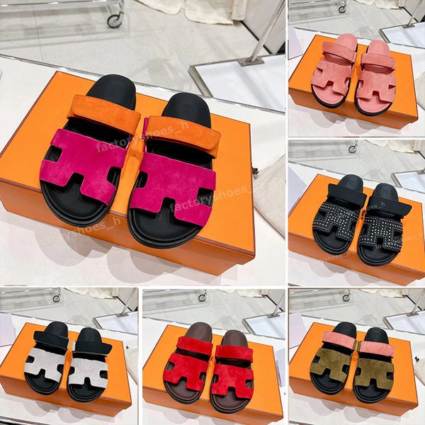 

chypre slippers designers calfskin slipper men women sandal suede slides rubber flat sandals classic summer beach flip flops size 35-45, Black