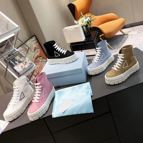 

with box prad designer sneakers double wheel casual shoes nylon gabardine sneaker classic canvas platform shoe brand fashion stylist trai it, Black