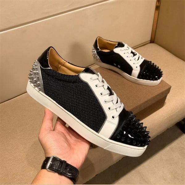 

luxury genuine leather men's loafers shoes rhinestone rivets high man casual shoes sneakers, Black