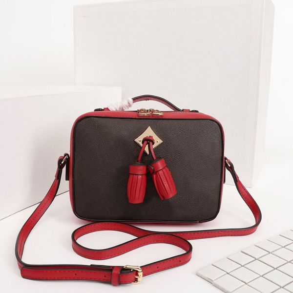 

BRANDS camera bag women leather designers totes fashion brown flower crossbody bags classic woman embossed purses, Red brown flower
